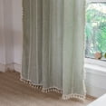 thumbnail image 2 of Psoiuetr Green Boho Curtains for Bedroom Living Room Linen Cotton Embroidered Semi Blackout Farmhouse Window Treatment Drape Vintage Tassels Rod Pocket 1 Panel 52" W x 84" L, 2 of 6