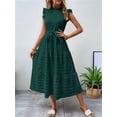 thumbnail image 5 of Women'S Ruffle Sleeve Stand Collar Maxi Dress A-Line Hem Ruffled Summer Casual Belted Dress Dark Green S, 5 of 9