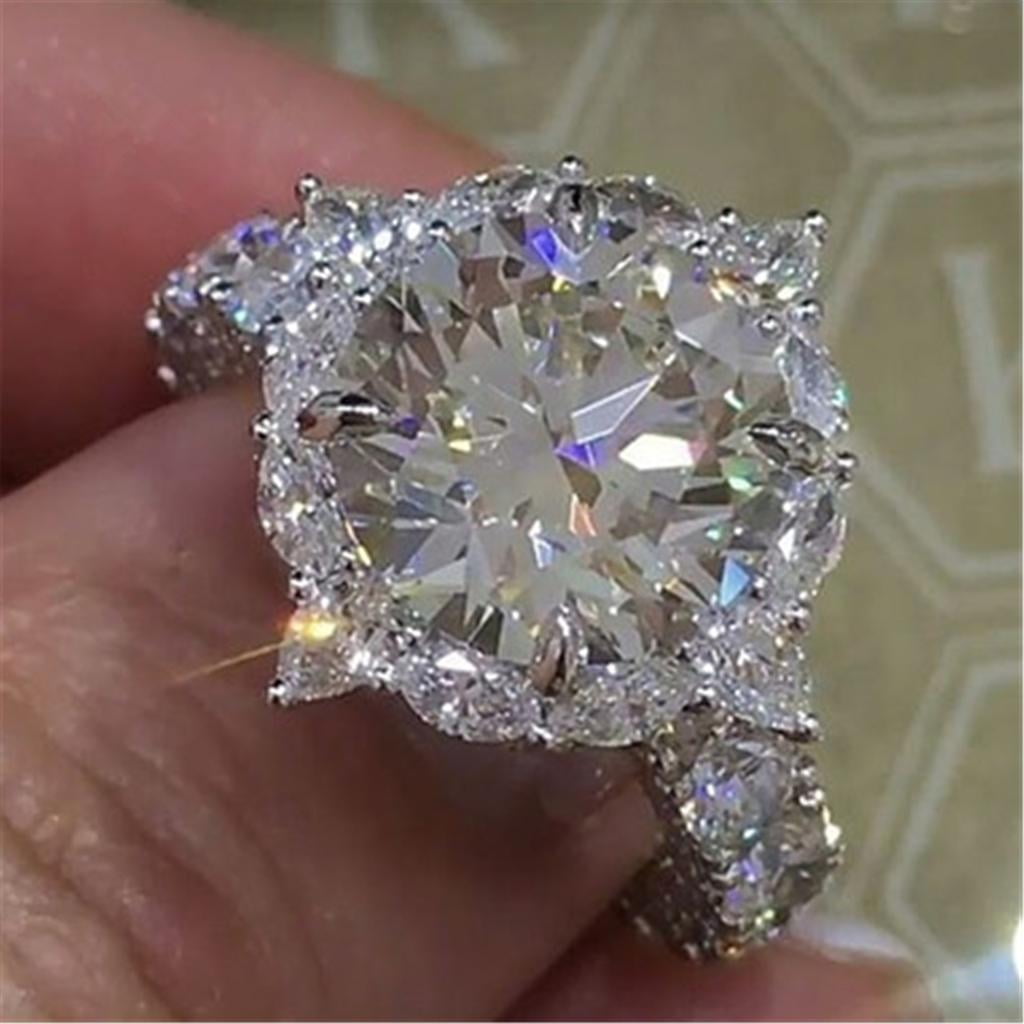 TEMEGO Vintage Art Deco Design Halo Wedding Engagement Bridal Set Ring,Small Cubic Zirconia Wedding Ring