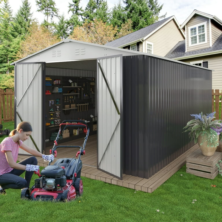 NETAJE 10'x14' Outdoor Metal Shed , Storage Shed with Updated