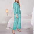 thumbnail image 3 of Fuzoiu Blue And Turquoise Print Women's Long-Sleeved Pajama,Lounge Button Down Nightwear,Womens Notch Collar Pajama Set-XX-Large, 3 of 7