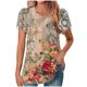 thumbnail image 1 of Mujeres de Manga Corta Tops Cuello Redondo Plisado Túnica, Tapa Casual Doblado Doblado Impreso Moda, 1 of 6