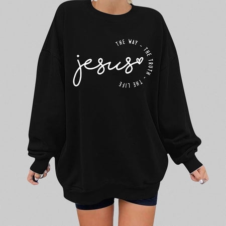 Womens Hoodies Refreshing Crew Neck Pullover Long Sleeve Fun Letter Print Loose Daily Casual Top Womens Sweatshirts