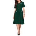 thumbnail image 2 of INSPIRE CHIC Women's Tweed Trim Dress with Pockets V Neck Short Sleeve A-Line Dress XL Dark Green, 2 of 4
