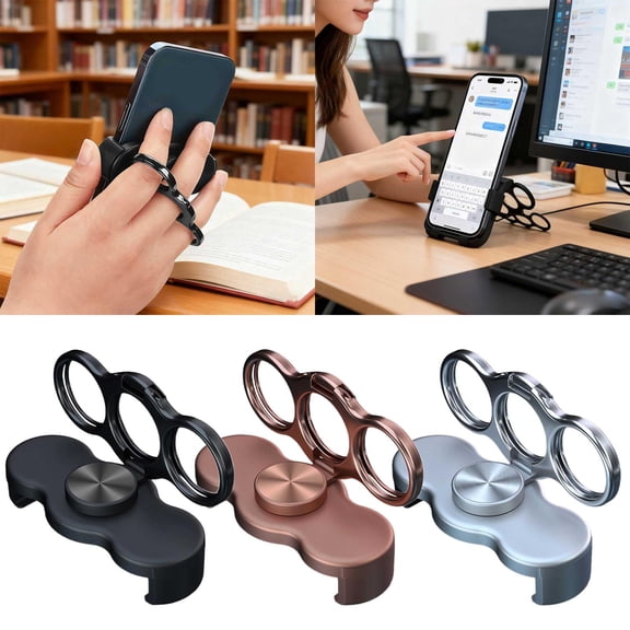 Forestwhale 3 Finger Ring Back Clip Phone Grip Stand with 360° Rotation & Foldable Kickstand - Universal for All Mobile Devices Black