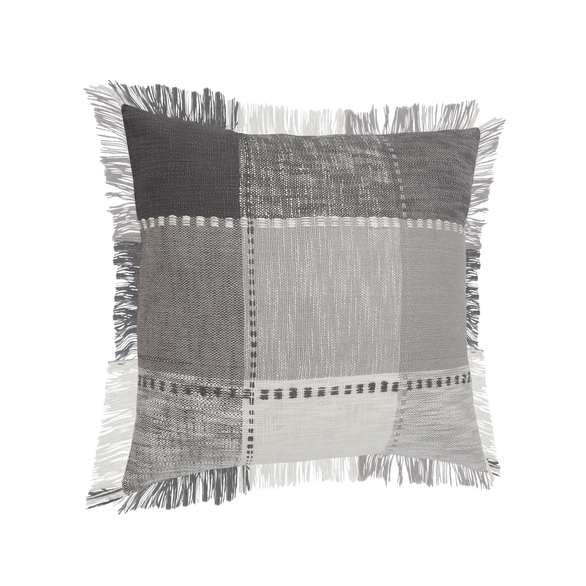 Laddha Home Designs Loomed Plaid Patchwork Cotton Throw Pillow Cover - 20" - Gray and White
