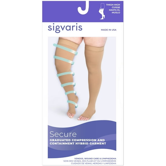 Women's Secure Thigh-High Open-Toe Open Toe Black M2 - Medium Avg Long 30-40mmHg