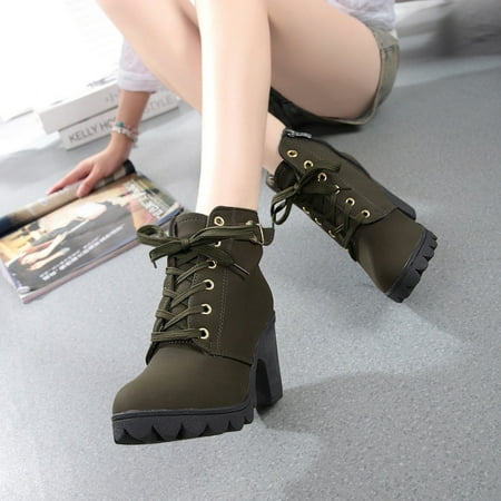 

Medcursor Womens Fashion High Heel Lace Up Ankle Boots Ladies Buckle Platform Shoes