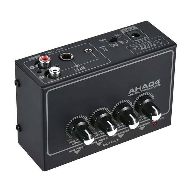 Amplificador de audio Irfora Amplificador amplificador de auriculares portátil de 4 vías AHA04 con entradas de 1/4 de pulgada y 1/8 de pulgada Salidas Control de volumen de entrada estéreo RCA Irfora Amplificador de audio