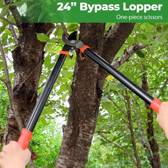 AEASKIEY 24" Long, Steel Blade Garden Bypass Lopper and Tree Trimmer, 1.25" Diameter Cutting Capacity, Ergonomic Non-Slip Handle for Yard Gardening