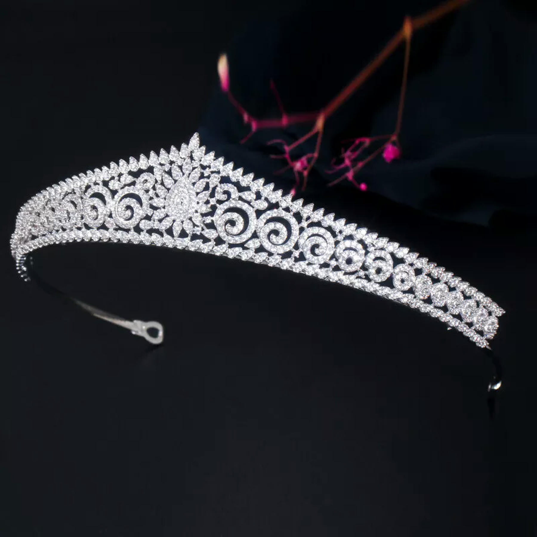 EOEMY White Gold Plated Cubic Zirconia Cz Flower Crown Tiara Hair Jewelry Accessories