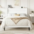 thumbnail image 2 of Einfach Full Size Luxury Velvet Upholstered Platform Bed Frame with Wingback Headboard, Off-White, 2 of 8