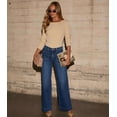 thumbnail image 4 of Women's Wide Leg Jeans High Waisted Straight Leg Stretchy Denim Pants with Pockets, 4 of 7