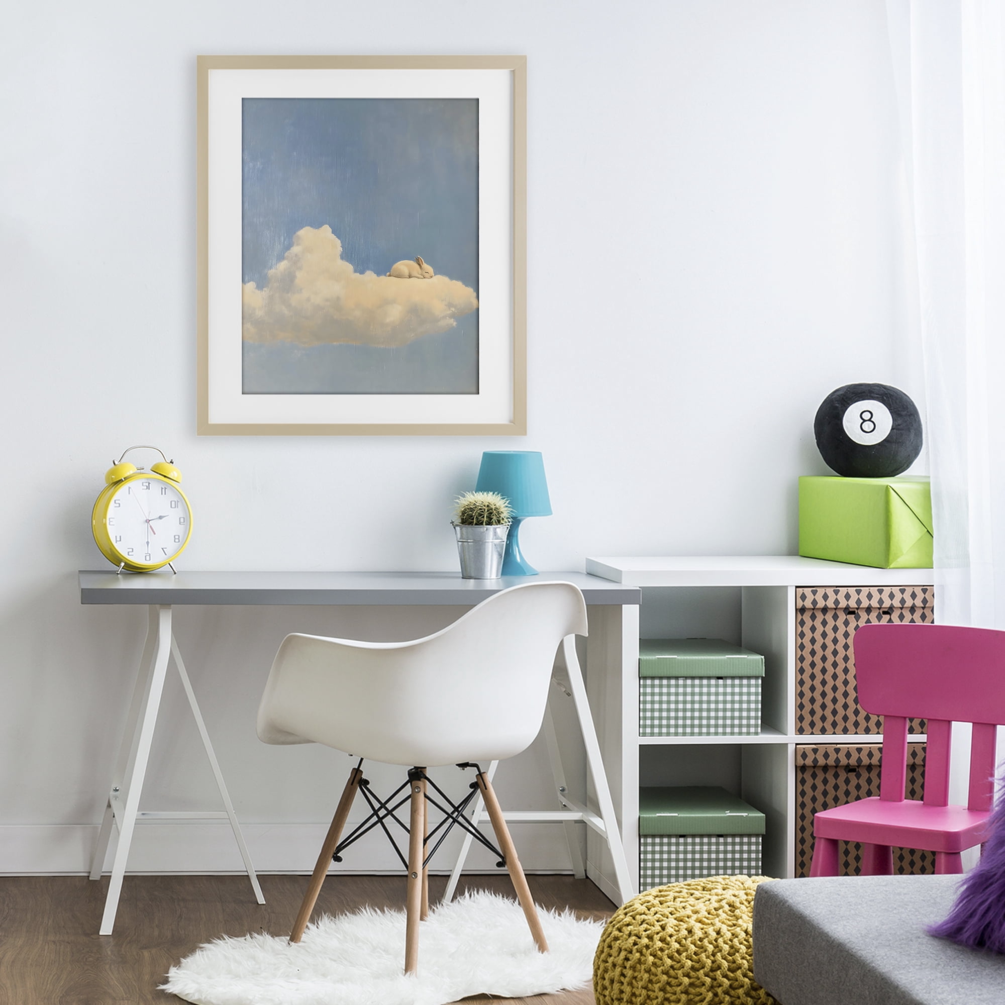 Stupell Industries Sleeping Bunny on Cloud Birch Framed Print Under Glass, design by The Prints Vibe