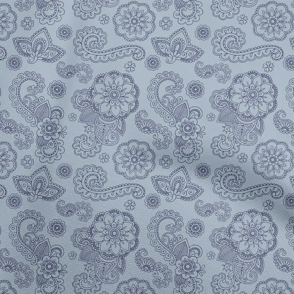 oneOone Viscose Jersey Dusty Blue Fabric Asian Paisley Diy Clothing Quilting Fabric Print Fabric By Yard 60 Inch Wide