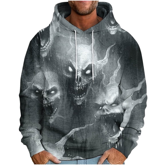 Raeneomay Long Sleeve Shirts for Men Loose Long Sleeve Hooded Printed SweatShirt With Drop Shoulder Sleeves
