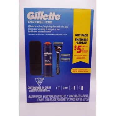Gillette Proglide 1 Handle   3 Cartridge Blade Refills   Shavel Gel & Travel Set