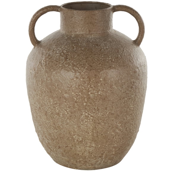 DecMode 12" Antique Inspired Brown Metal Vase with Handles