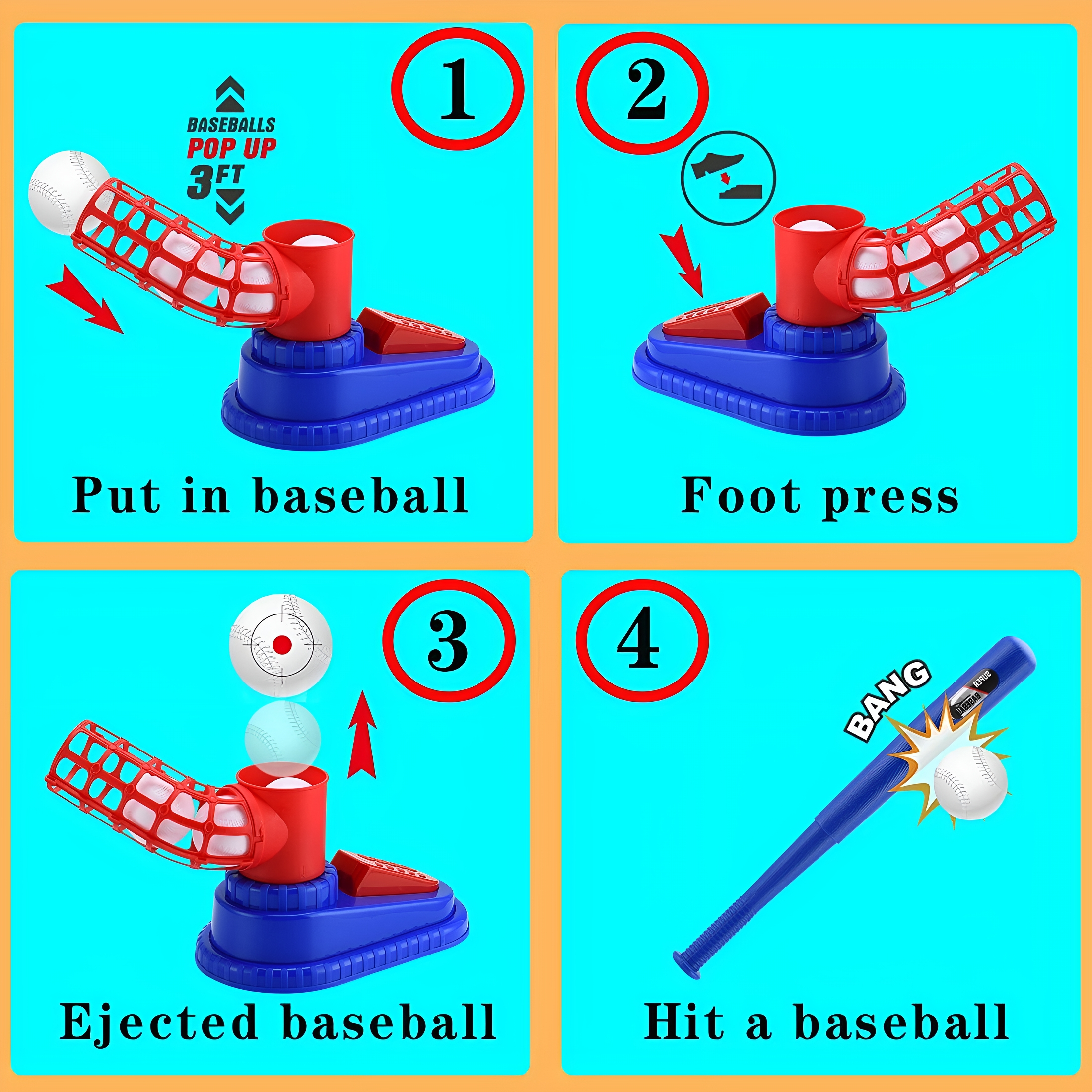 BESTSKY Kids T-Ball Set,Baseball Pitching Machine with Youth Bat,6 Baseballs,Boys + Girls Baseball Toy