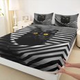 thumbnail image 3 of jejeloiu Kawaii Cat Animals Full Size Sheets,Black Geometric Stripe Bed Sheets For Girls Kids 4-Piece, 3 of 7
