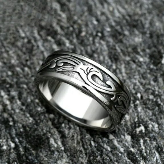 K-KED Retro Scroll Flower Carved Wedding Band Stainless Steel Men Women Vintage Ring-8