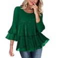 thumbnail image 3 of Laqbezok Chic Tiered Ruffle Sequin Top, Women's Round Neck Sparkly Loose Blouse, Elegant Evening Party Fashion Outfit, 3 of 7