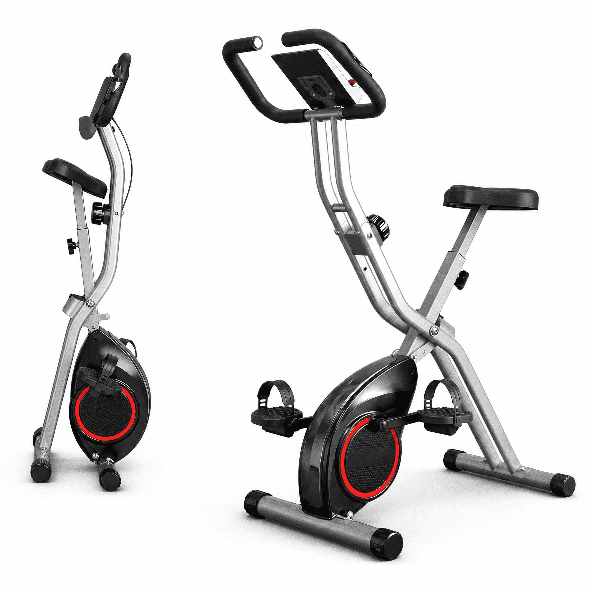 USLIM Folding Exercise Bike for Home Cardio Workout, Quiet Ride, 16-Level Magnetic Resistance, LCD Monitor, 300 lb Capacity