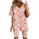 thumbnail image 1 of Blusas para las Mujeres Casual Impreso Cuello en V Manga Corta Blusa Pantalones Cortos, Conjuntos de Ropa para las Mujeres, 1 of 5