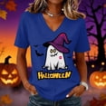 thumbnail image 2 of Halloween Tops for Women Novelty Fall Halloween Ghost Bat Short Sleeve Tee V Neck Christmas Fashion Pullover Tops Blue S, 2 of 5