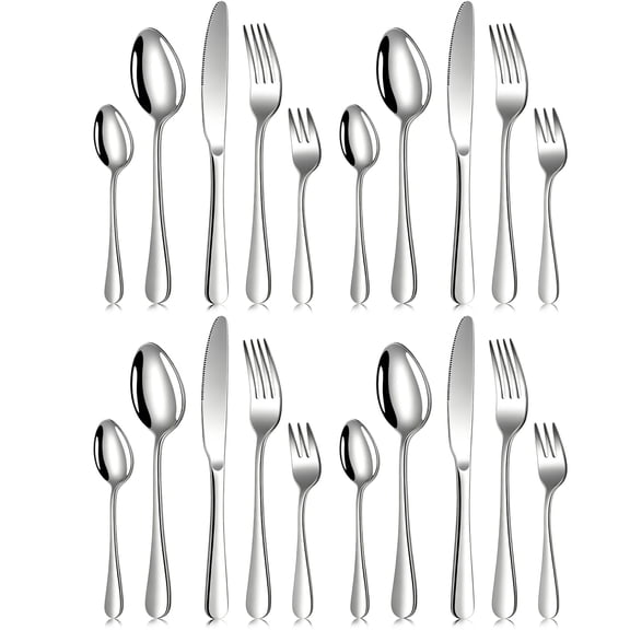20 Piece Stainless Steel Flatware Set, Solid Silverware Cutlery Set for 4, Mirror Finish, Dishwasher Safe, Modern & Elegant Design