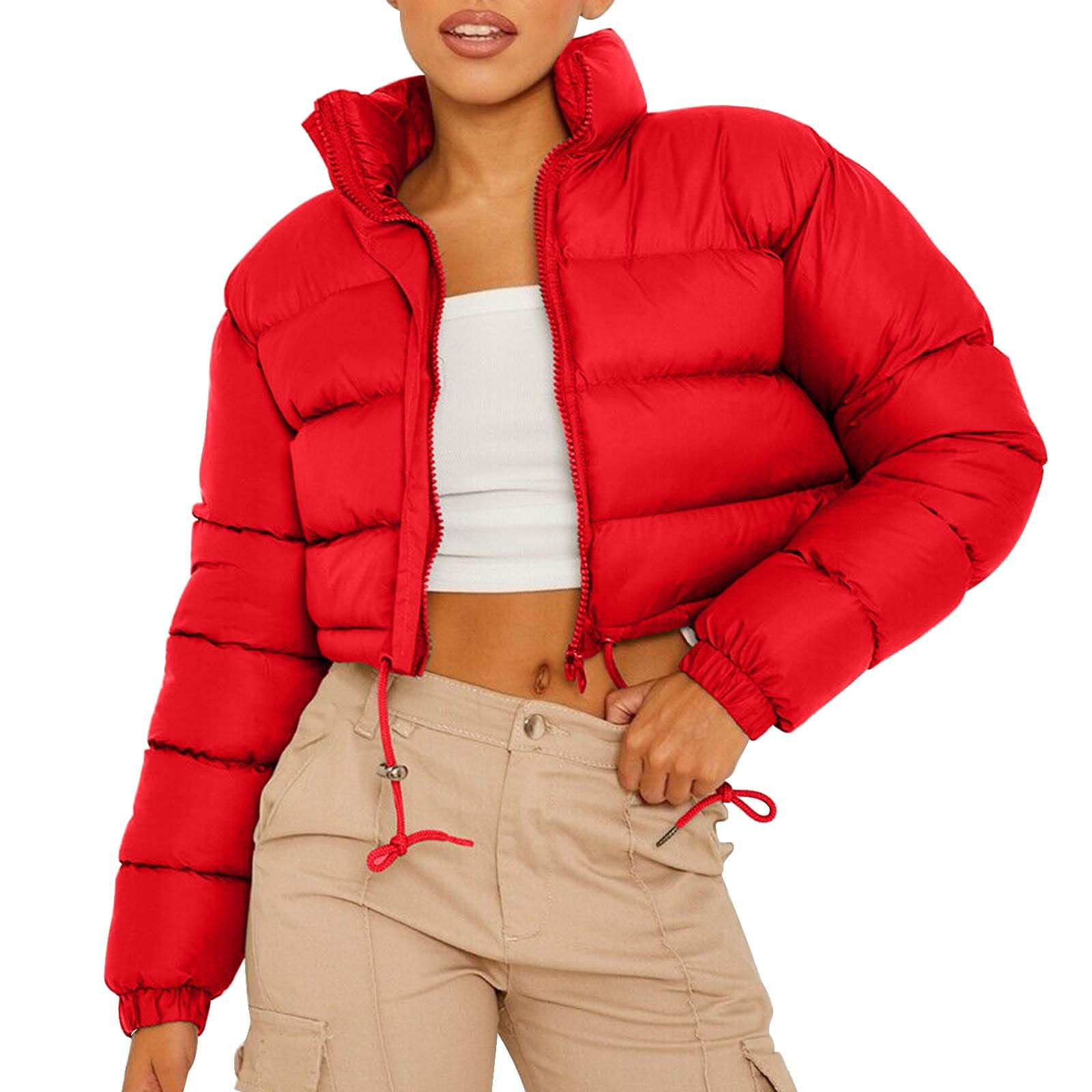 Uooqdmx Puffer Jacket Womens Cropped Jacket Solid Color