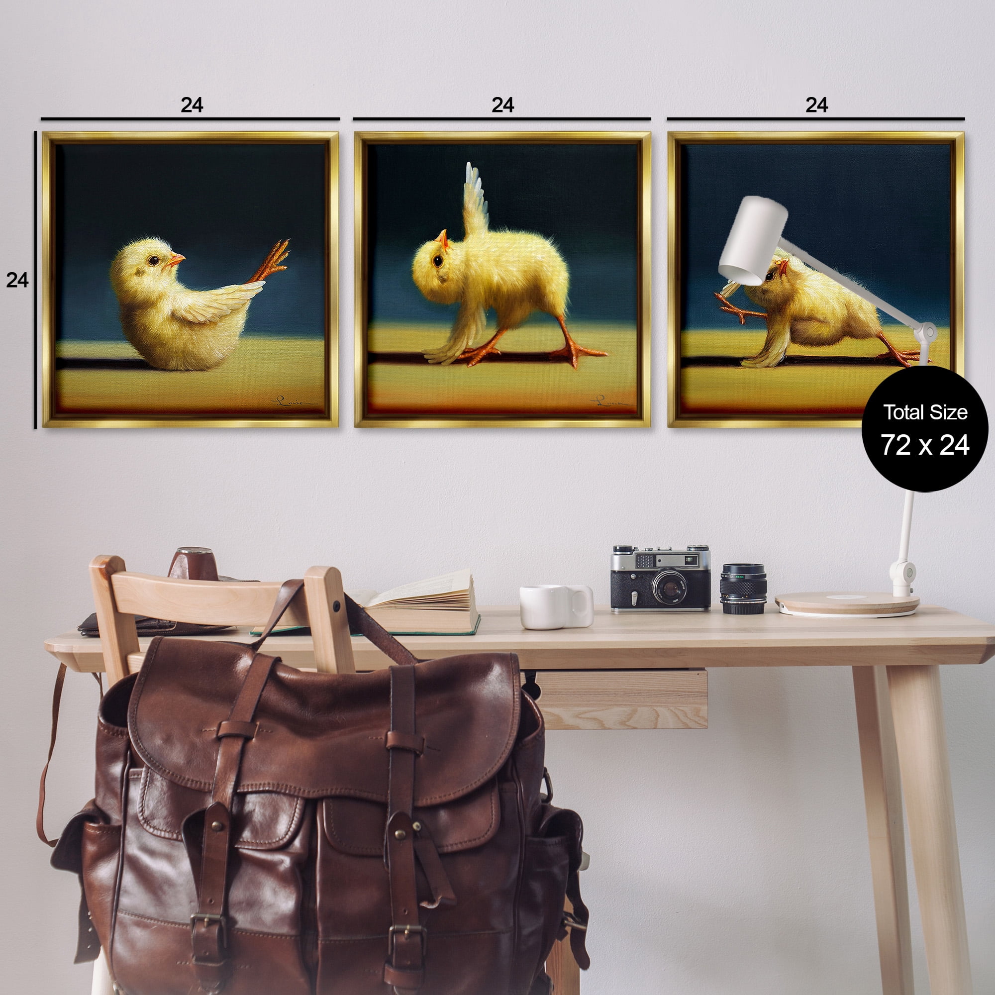 Stupell Industries Yoga Chick Trio Funny Farm Animals Animals & Insects Painting Gold Floater Framed Canvas Art Print Wall Art, 25 x 25, Set of 3