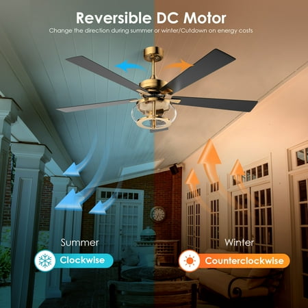 

JUGACOOL 60 Inch Ceiling Fans with Lights and Remote 5-Blade Low Profile Lighting & Ceiling Fans with Quiet DC Motor Indoor Outdoor Ceiling Fans for Patios with Light Black&Gol Q96