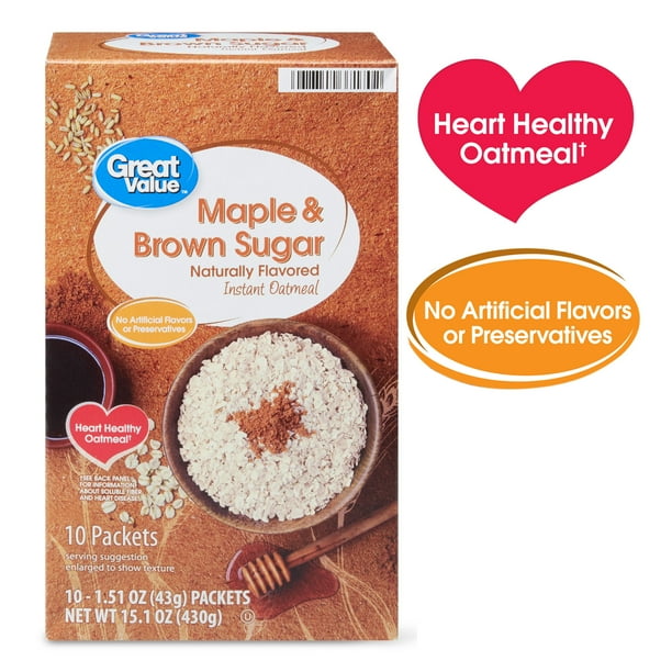 Great Value Maple & Brown Sugar Instant Oatmeal, 1.51 oz, 10 Count