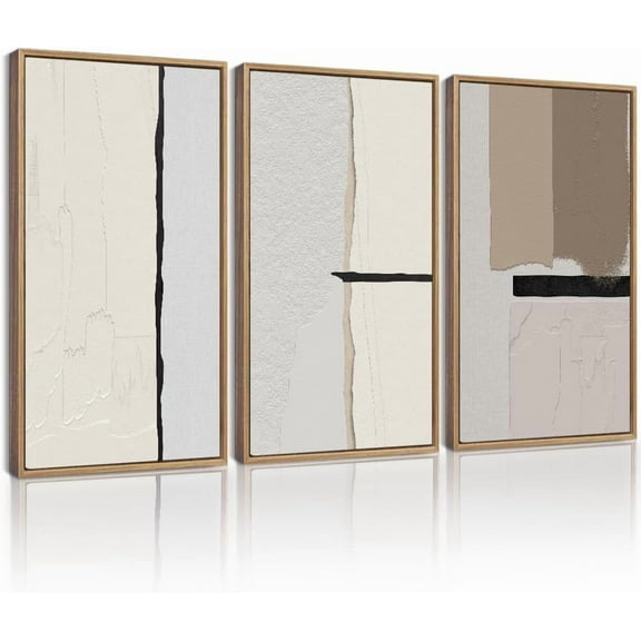 FCCUYE Abstract Framed Wall Art Set Earthy in Deep Brown and Beige Tones Modern Art Decorative Home Decor 16x24in (Natural Framed)