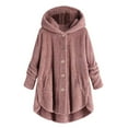thumbnail image 3 of Winter Coats for Women Zpanxa Women Plus Size Button Plush Tops, Hooded Loose Cardigan Wool Coat, Casual Plush Jacket Outwear Hot Pink L, 3 of 4