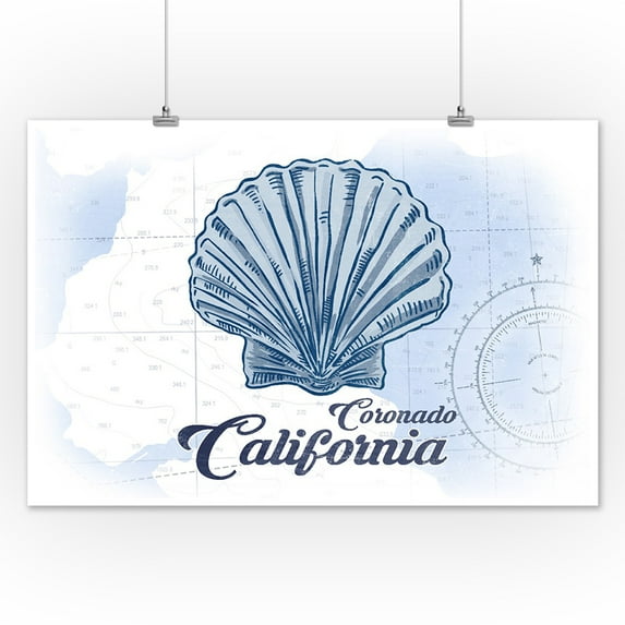 Coronado, California - Scallop Shell - Blue - Coastal Icon - Lantern Press Artwork (12x18 Art Print, Wall Decor Travel Poster)