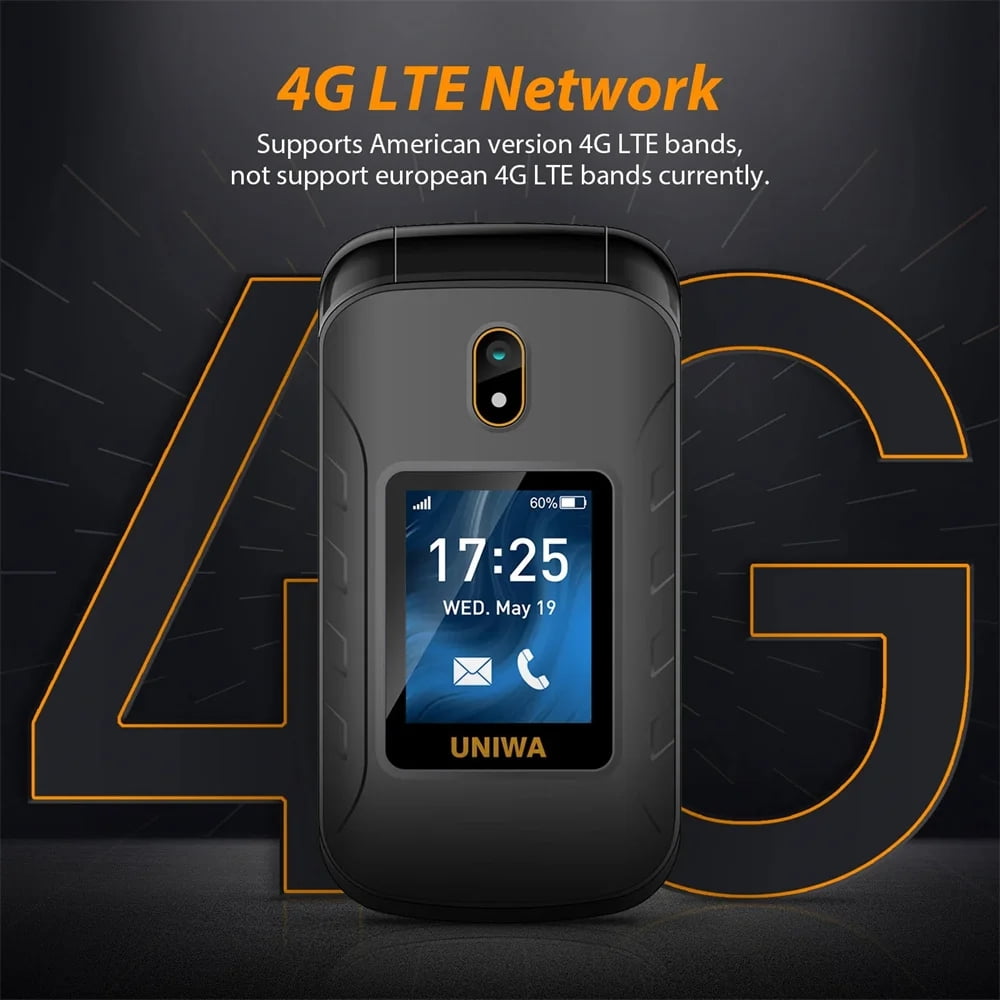 UNIWA V909T Dual Screen 2.8inches 4G Flip Cellphone Big Push-Button 2250mAh FM Radio Feature Phone for Elderly
