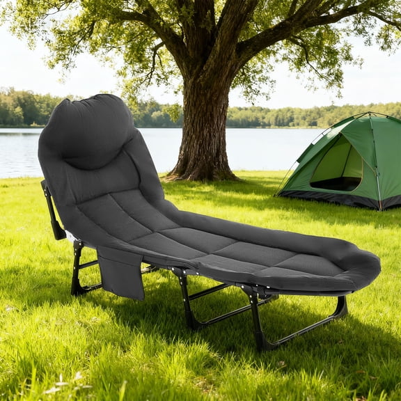 Folding Camping Cot for Adults, 69" L x 23" W x 13.5" H Heavy Duty Outdoor Bed with Mattress, 500D Oxford Travel Camp, Black