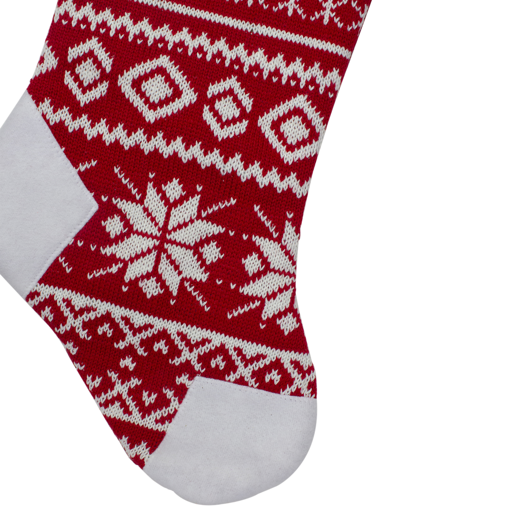21.5" Alpine Chic Red and White Knitted Snowflake Christmas Stocking with White Fleece Cuff