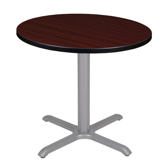 Regency 30 in. Small Round X-Base Breakroom Table- Mahogany Top, Grey Legs