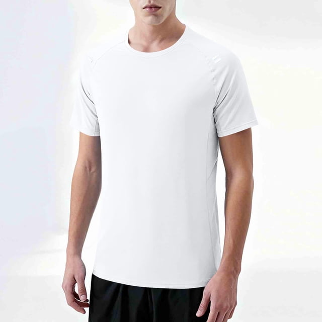 RKSTN Haut à Manches Courtes pour Hommes, Couleur Unie, Sport et Loisirs, Course, Extensible, Évacuation de l'Humidité, Séchage Rapide, Col Rond, Blanc, TTG