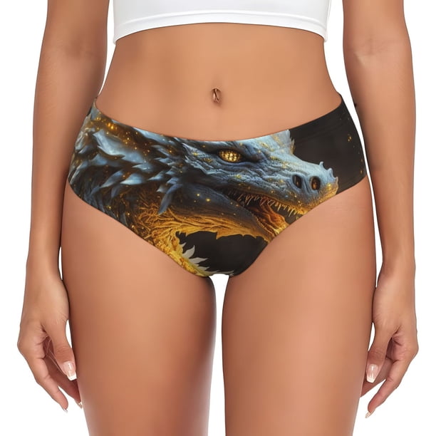 Balery Golden White Fire Dragon Ropa Interior de Algodón para Mujer con Dibujo – Braguitas Cómodas y Elásticas, Estilo Clásico-4X-Large