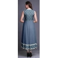 thumbnail image 4 of Bimba Dusty Blue Block Printed Women Designer Mandarin Collar Anarkali Dress Indian Ethnic Kurta X-Small, 4 of 6
