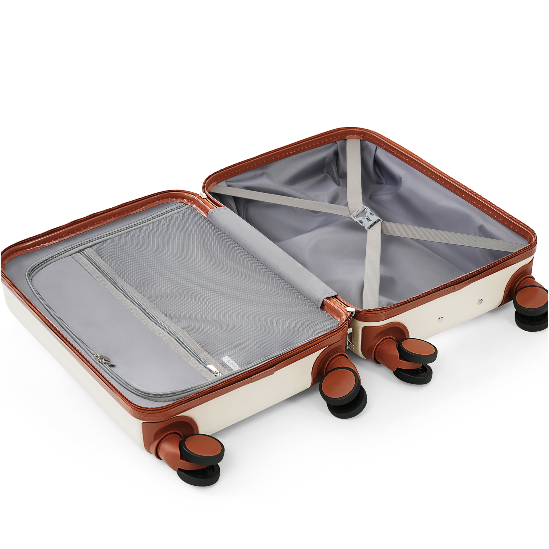 JERFIT 3-Piece Hard Shell Spinner Luggage Set with USB Port, Front Pocket & Cup Holder, Airline Approved Carry On, ABS Suitcase in Ivory