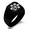 thumbnail image 1 of Stainless Steel Letter G Initial Cat Dog Paws Monogram Engraved Engraved Square Flat Top Biker Style Polished Signet Ring, 1 of 1