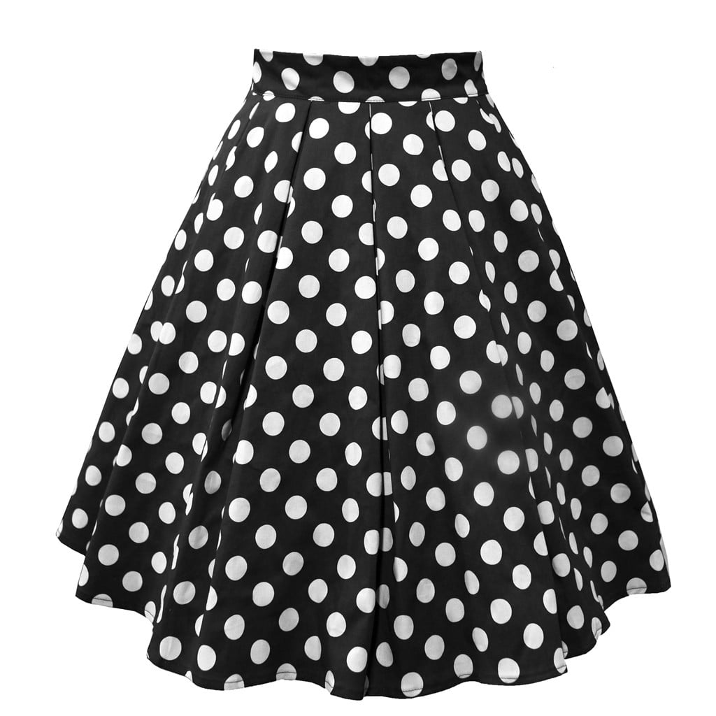 Women Vintage Pleated Skirt Polka dot skirt Aline Printed Midi Skirts