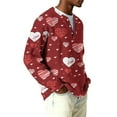 thumbnail image 3 of Fgvctg Men's Ribbed Button Down Valentine's Day Sweater Knit Henley Collar Sweater Love Heart Print Soft Pullover Slim Fit Long Sleeve Sweaters Loose Spring Clothes Wine L, 3 of 5