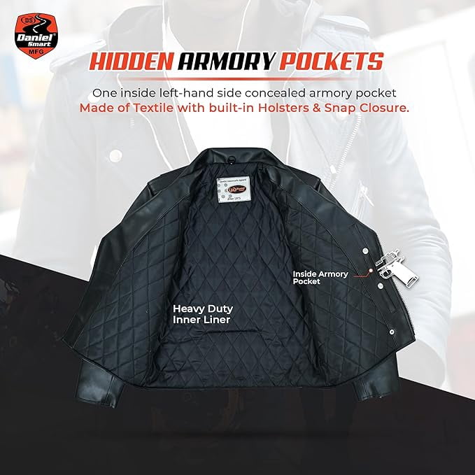Daniel Smart Men Motorcycle Faux Leather Jacket - Black Economy Zip Up Moto Biker Jacket with Plain Side and Multiple Pockets