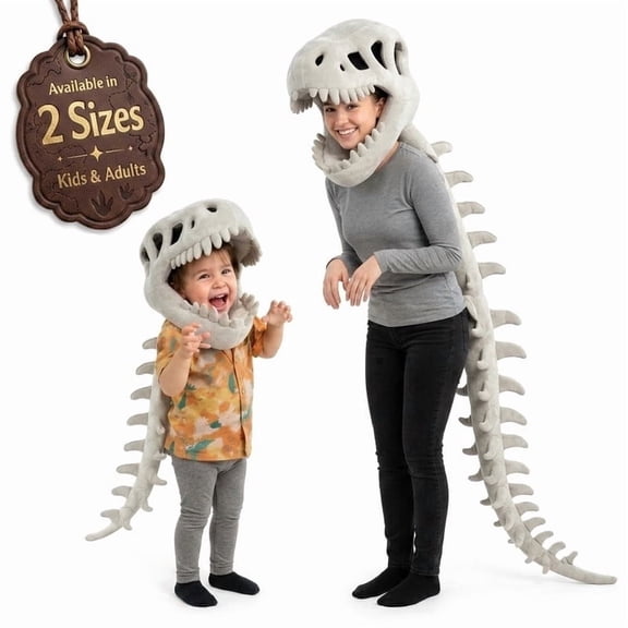 Dinosaur Skeleton Costume Wearable Plush Spinosaurus Dino Outfit with 3D Headgear Spine - Halloween Cosplay Dress Up